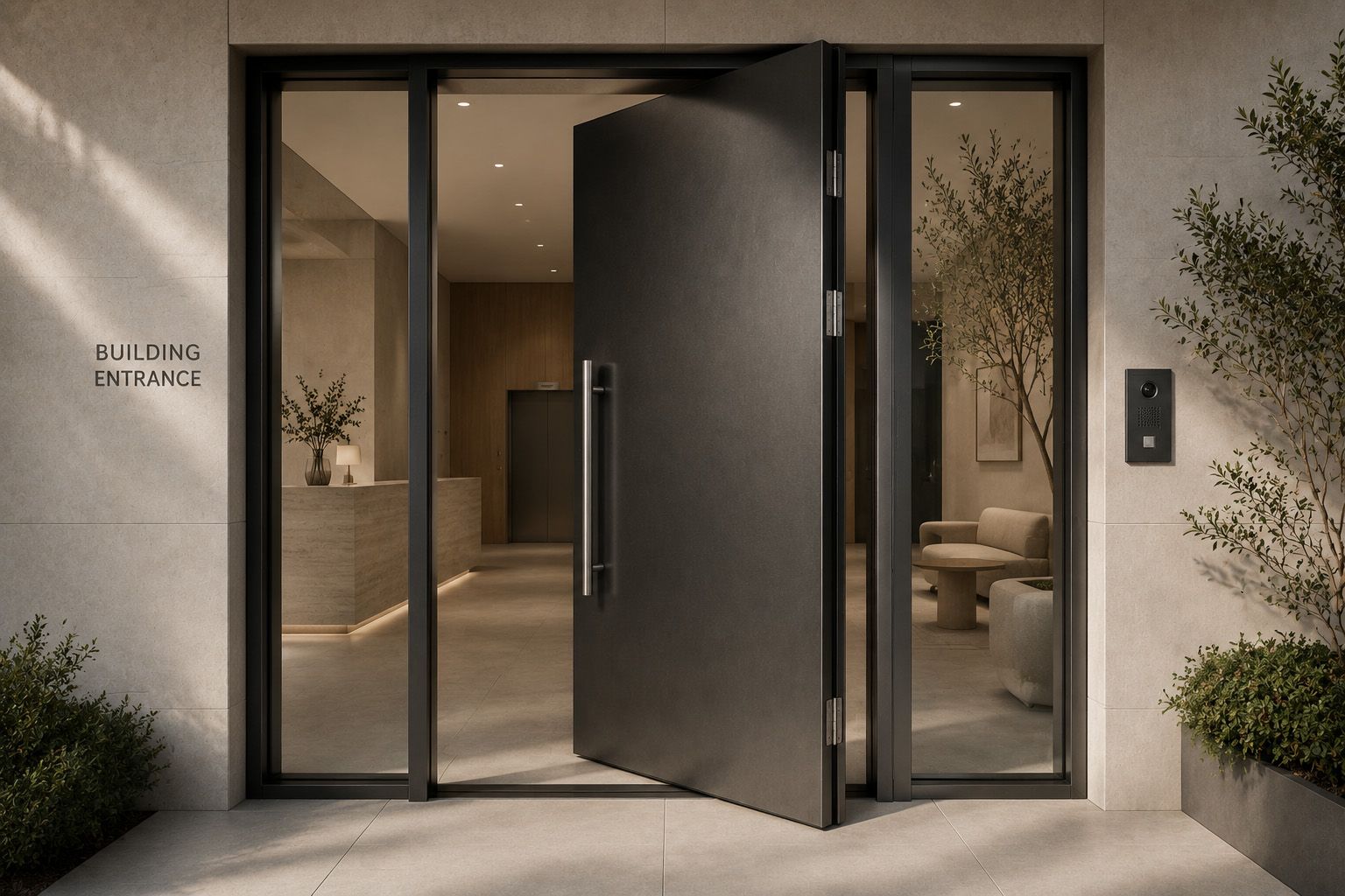 Modern commercial building entrance heavy duty door