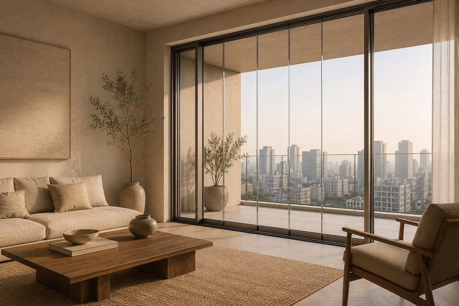 Modern high rise building completed aluminium glass balcony facade