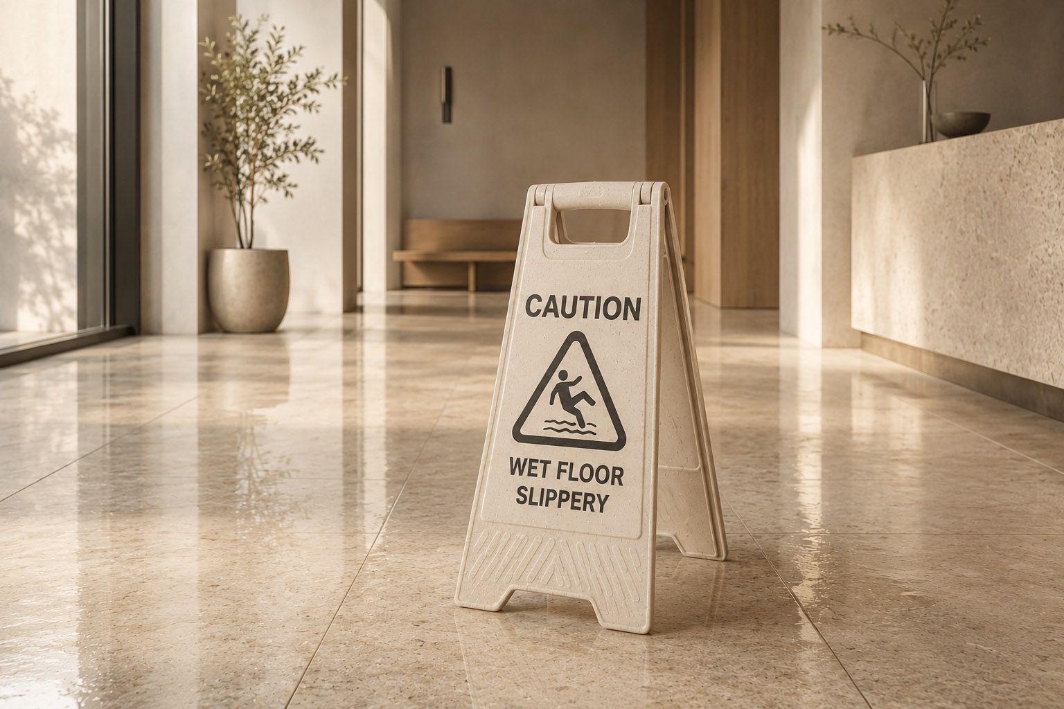 Wet slippery commercial floor warning sign slip hazard