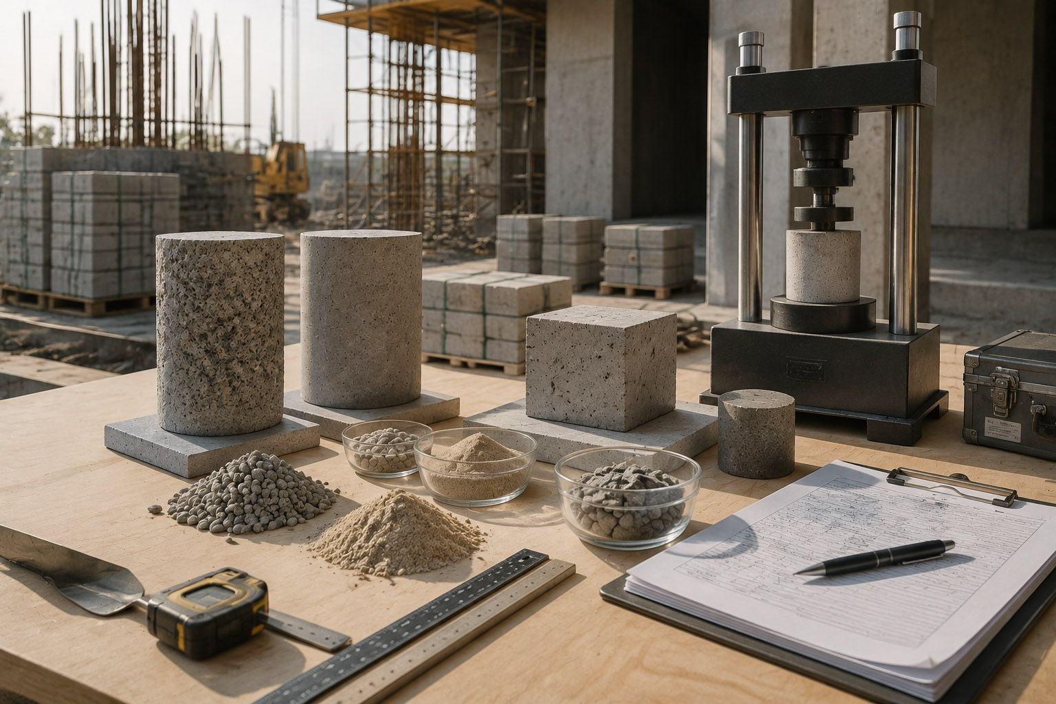 Cost effective structural building materials testing construction site
