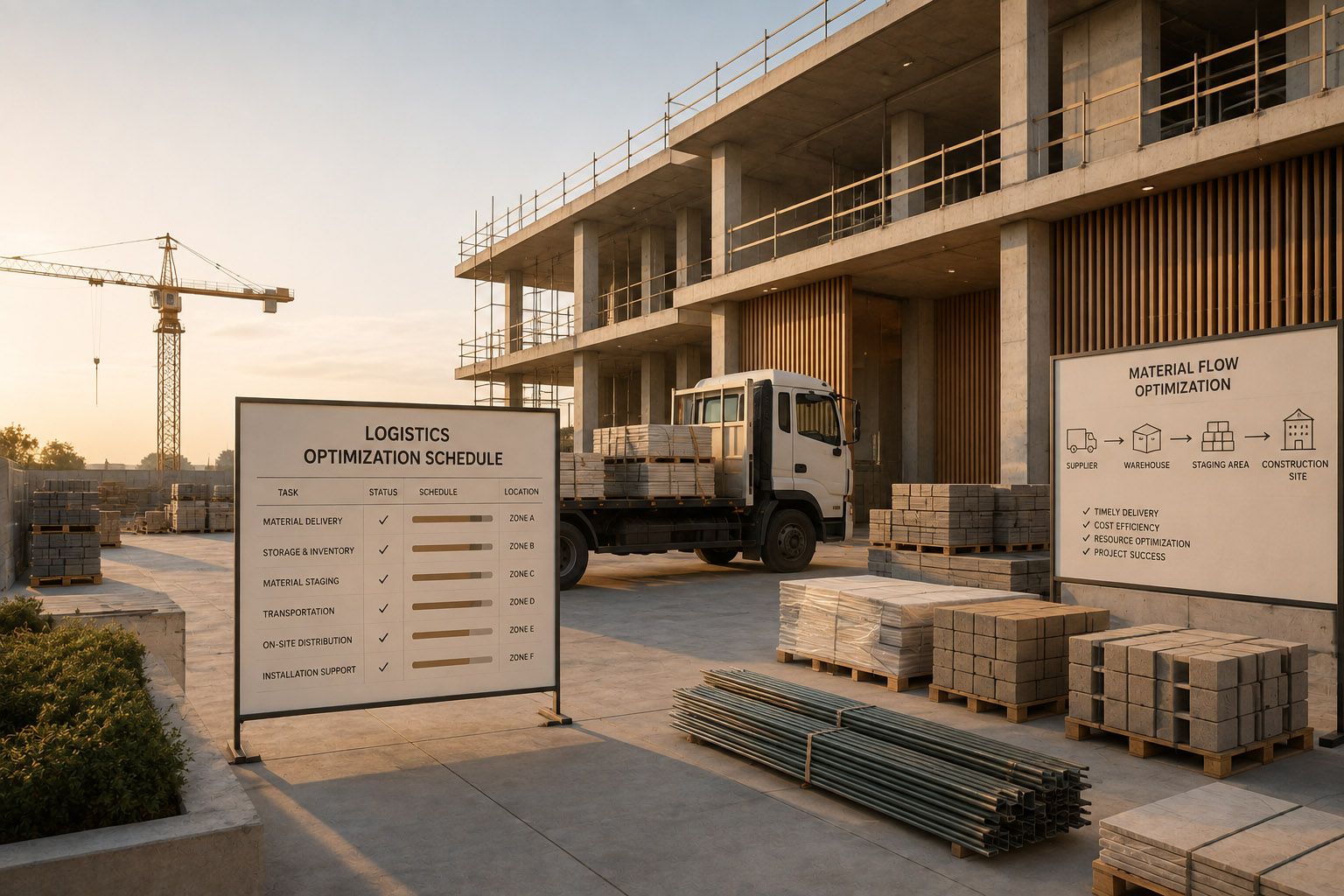 Construction site logistics management optimization schedule
